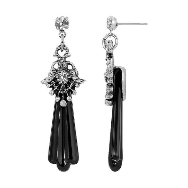 1928 Pewter Tone Crystal & Black Drop Earrings, Womens Product Image