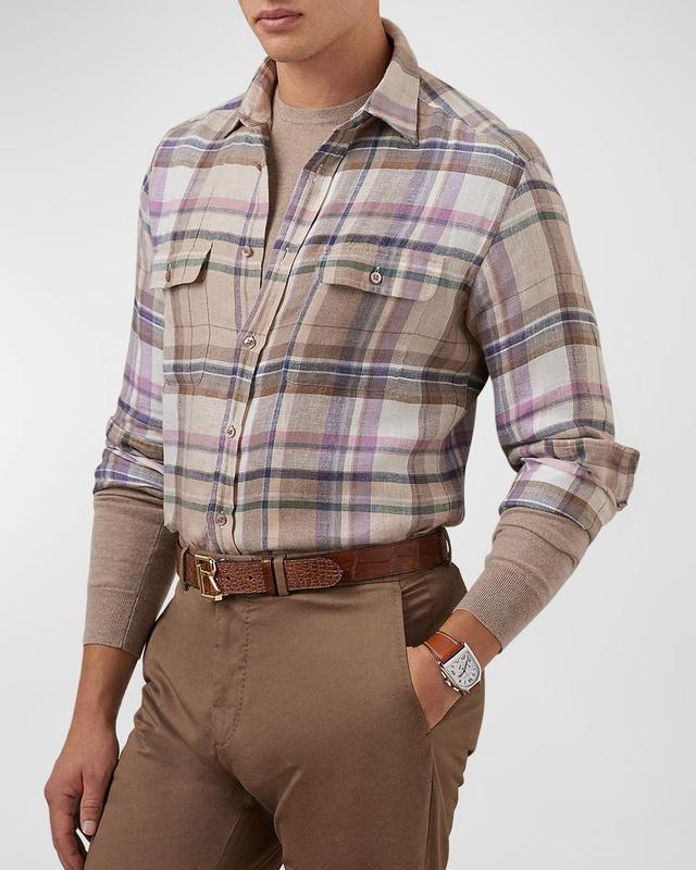 Mens Plaid Linen Long-Sleeve Shirt Product Image