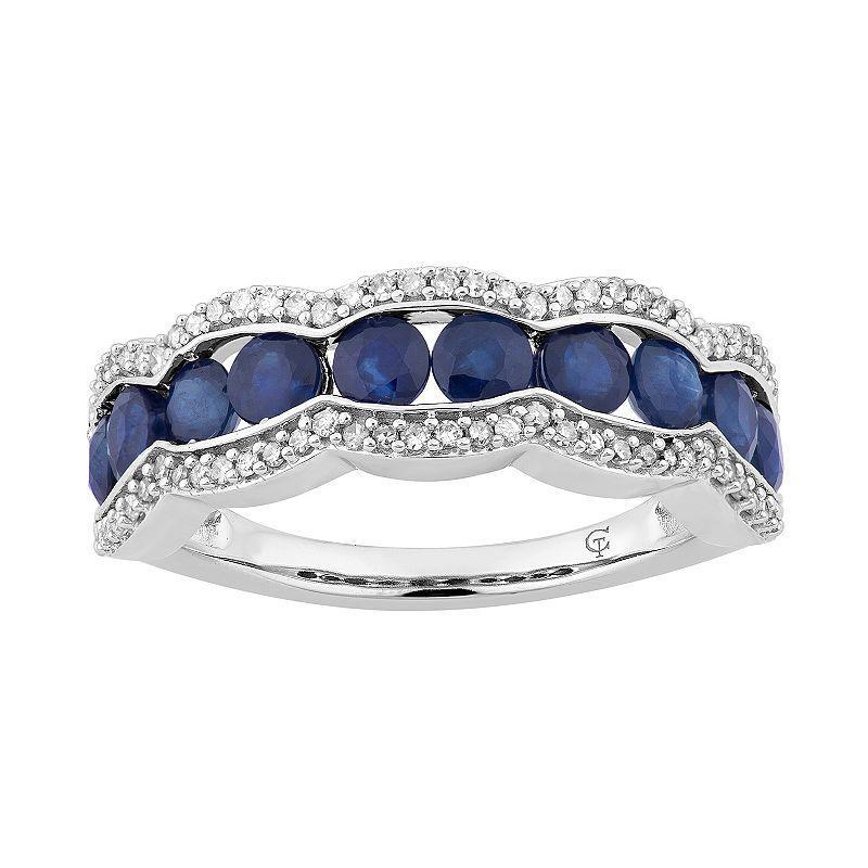 10k White Gold Sapphire & 1/4 Carat T.W. Diamond Ring, Womens Blue Product Image