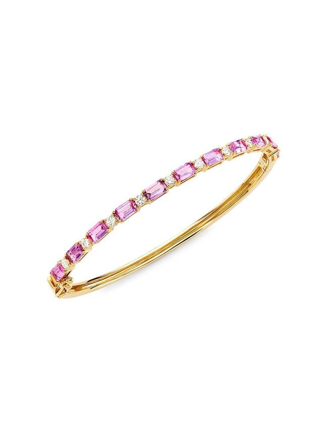 Womens 14K Yellow Gold, Pink Sapphire & 0.5 TCW Diamond Bangle Product Image