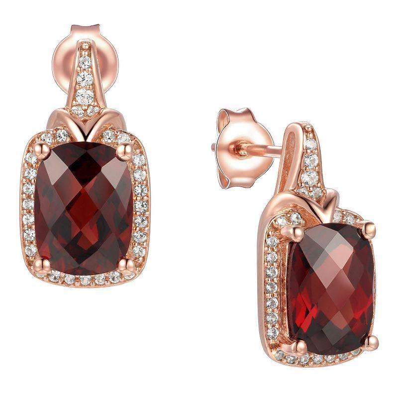 14k Rose Gold Flash-Plated Garnet Stud Earrings, Womens, Pink Product Image