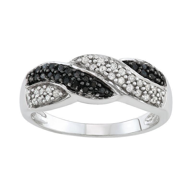 10k White Gold 1/4 Carat T.W. Black & White Diamond Twist Ring, Womens 10k Whgold Product Image