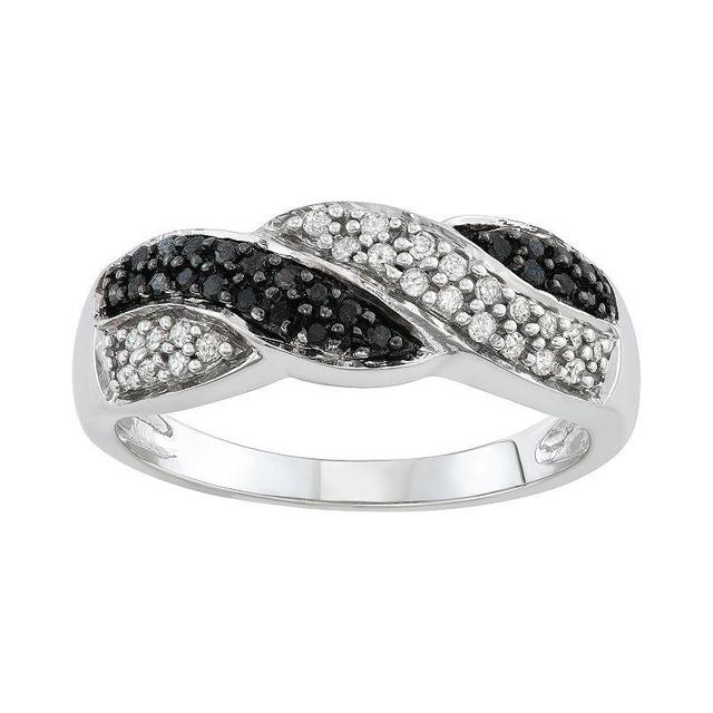 10k White Gold 1/4 Carat T.W. Black & White Diamond Twist Ring, Womens Multicolor Product Image