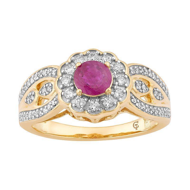 10k Gold Ruby & 1/3 Carat T.W. Diamond Tiered Flower Ring, Womens Product Image