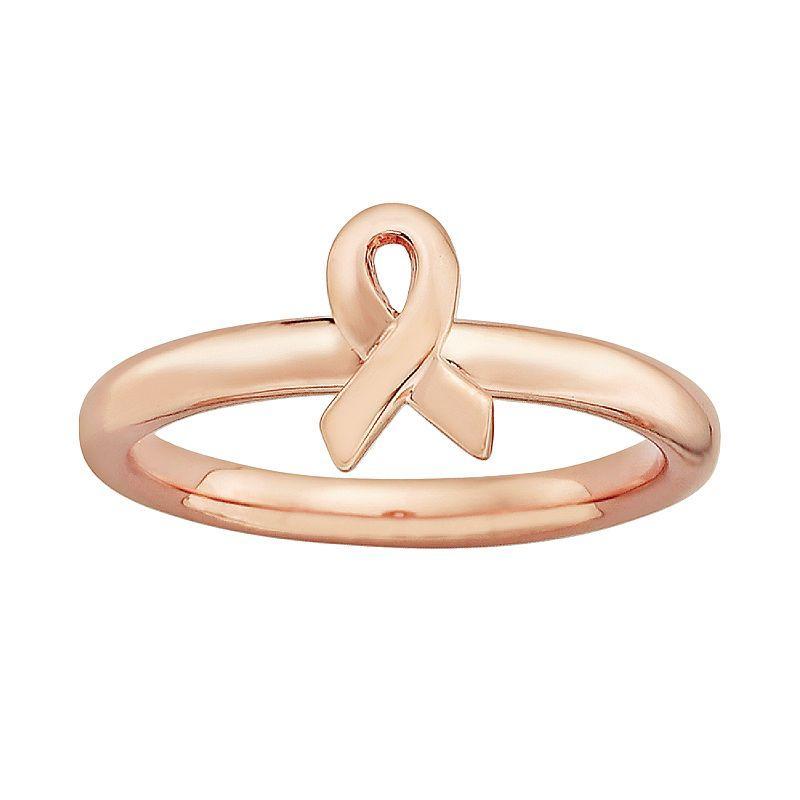 Stacks & Stones 14k Rose Gold Over Silver Breast Cancer Awareness Ribbon Stack Ring, Womens Pink Product Image