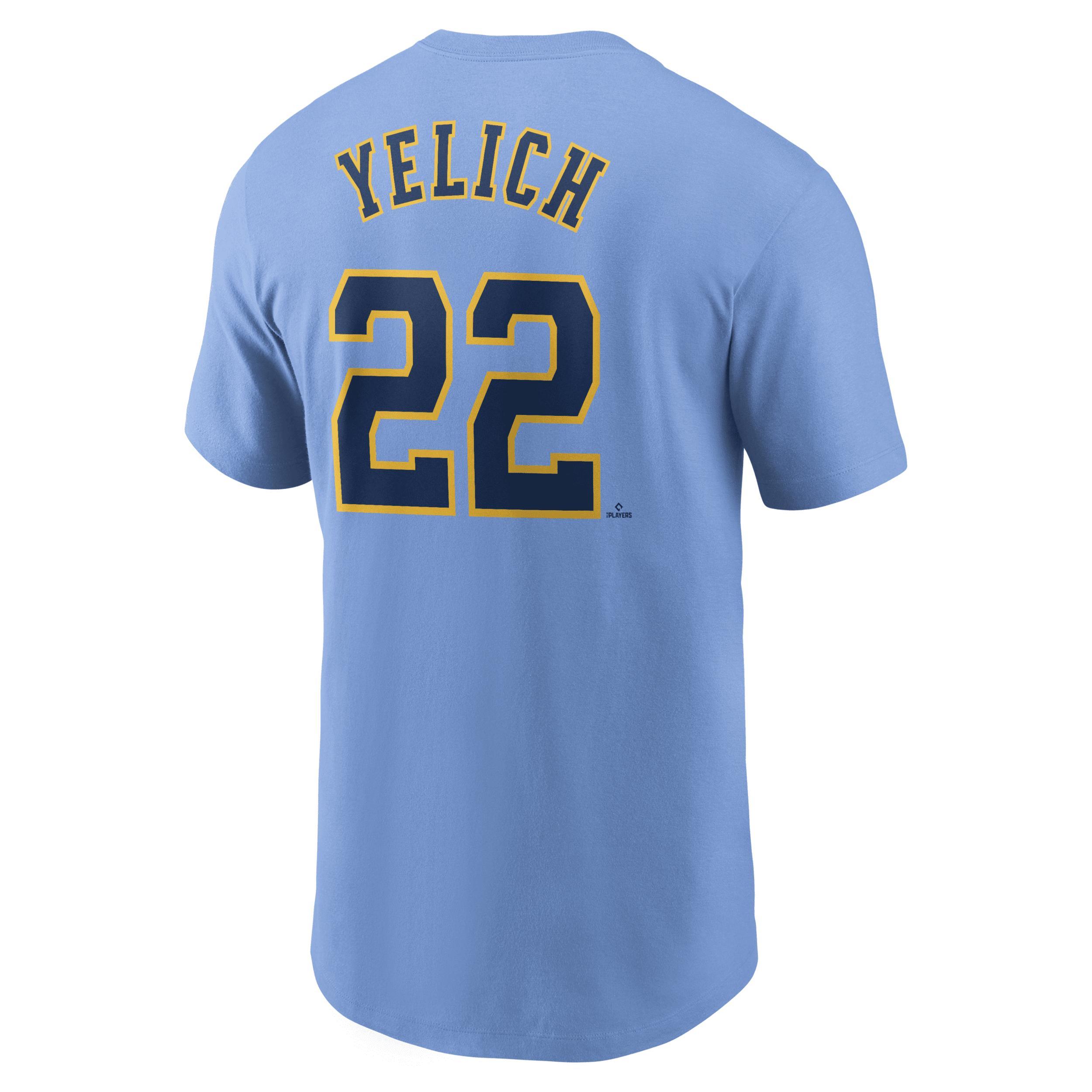 Mens Nike Christian Yelich Powder Blue Milwaukee Brewers City Connect Name and Number T-shirt Product Image