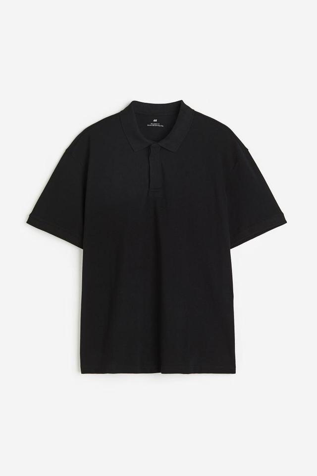 H & M - Relaxed Fit Piqu Polo Shirt - Black Product Image