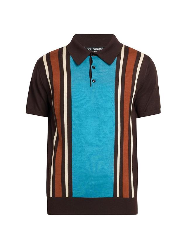 Mens Retro Striped Cashmere-Silk Polo Shirt Product Image