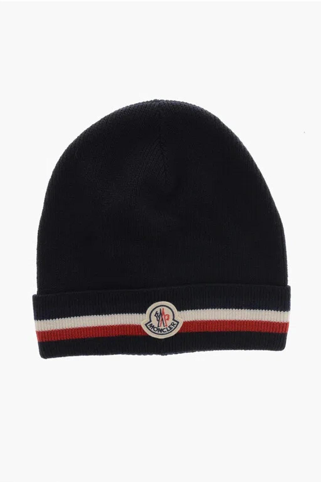 Virgin Wool Beanie With Contrasting Details In Blue Product Image