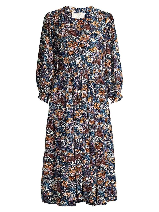 Womens Slyvie Silk-Blend Floral Midi-Dress Product Image