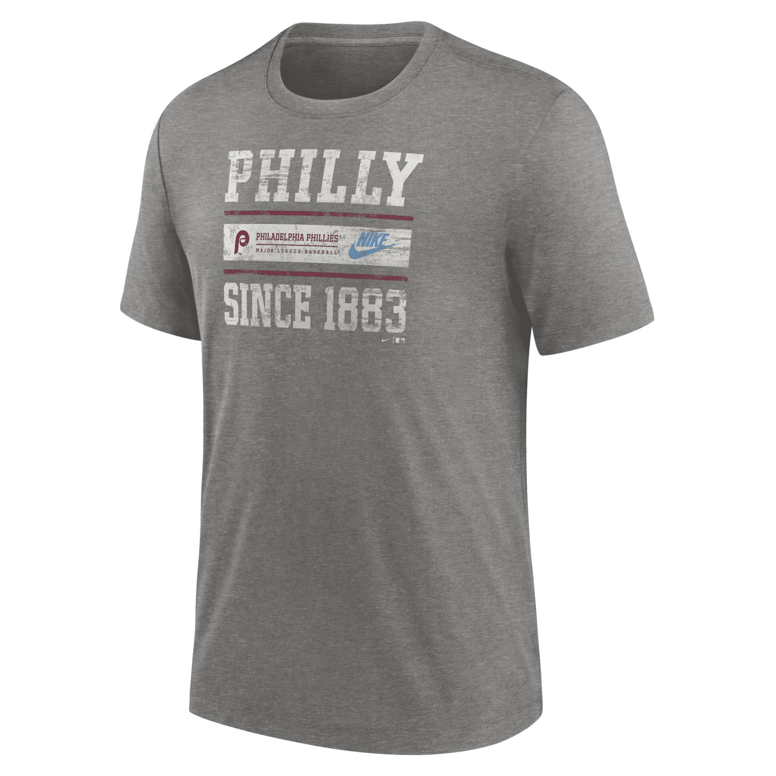 Nike Mens Heather Charcoal Philadelphia Phillies Cooperstown Collection Local Stack Tri-Blend T-Shirt Product Image