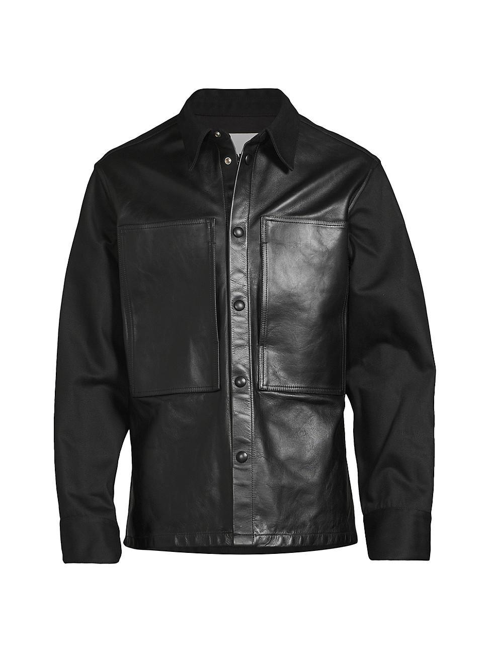 Mens Cotton & Leather Shirt Jacket Product Image