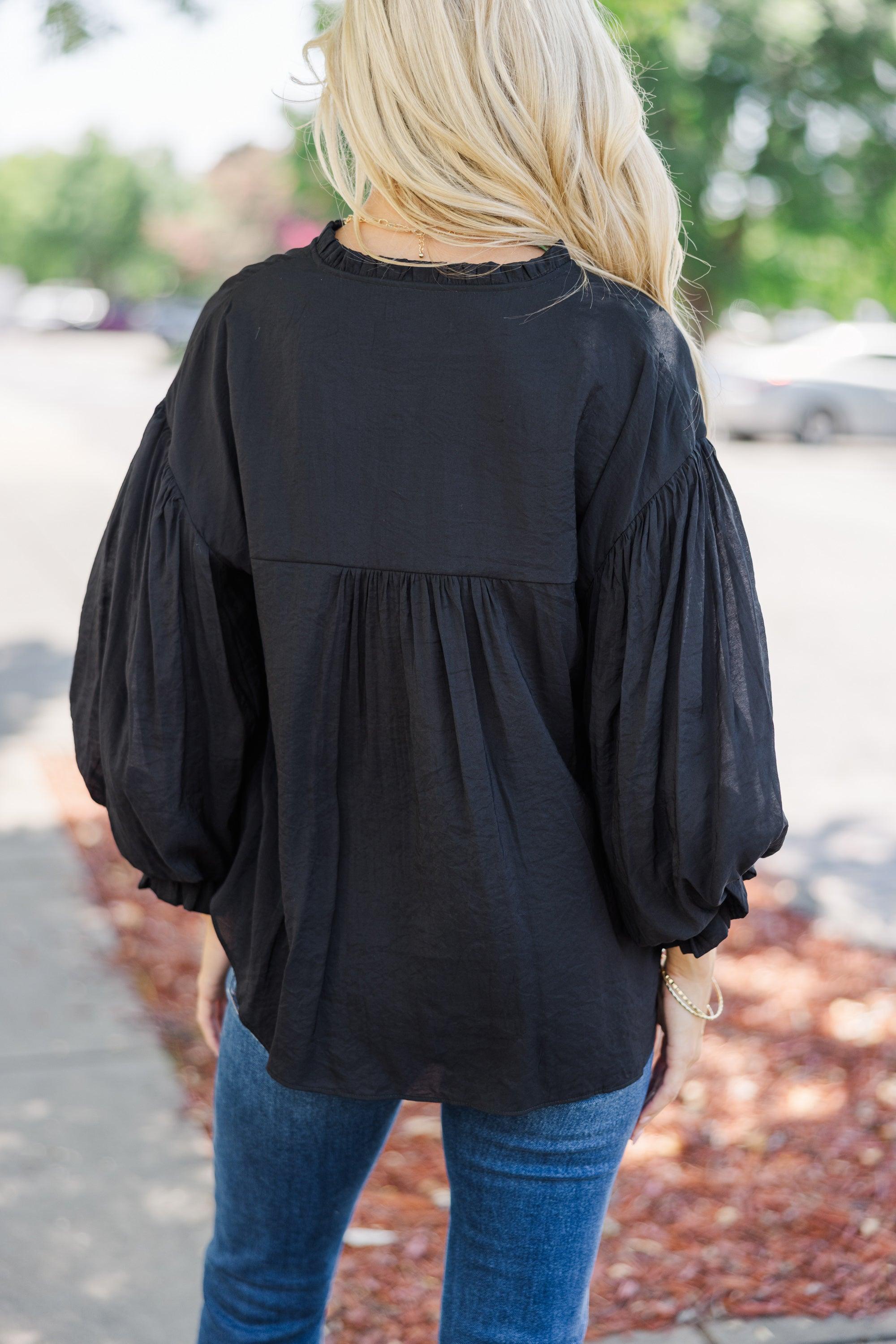 Somewhere New Black Ruffled Blouse Female Product Image