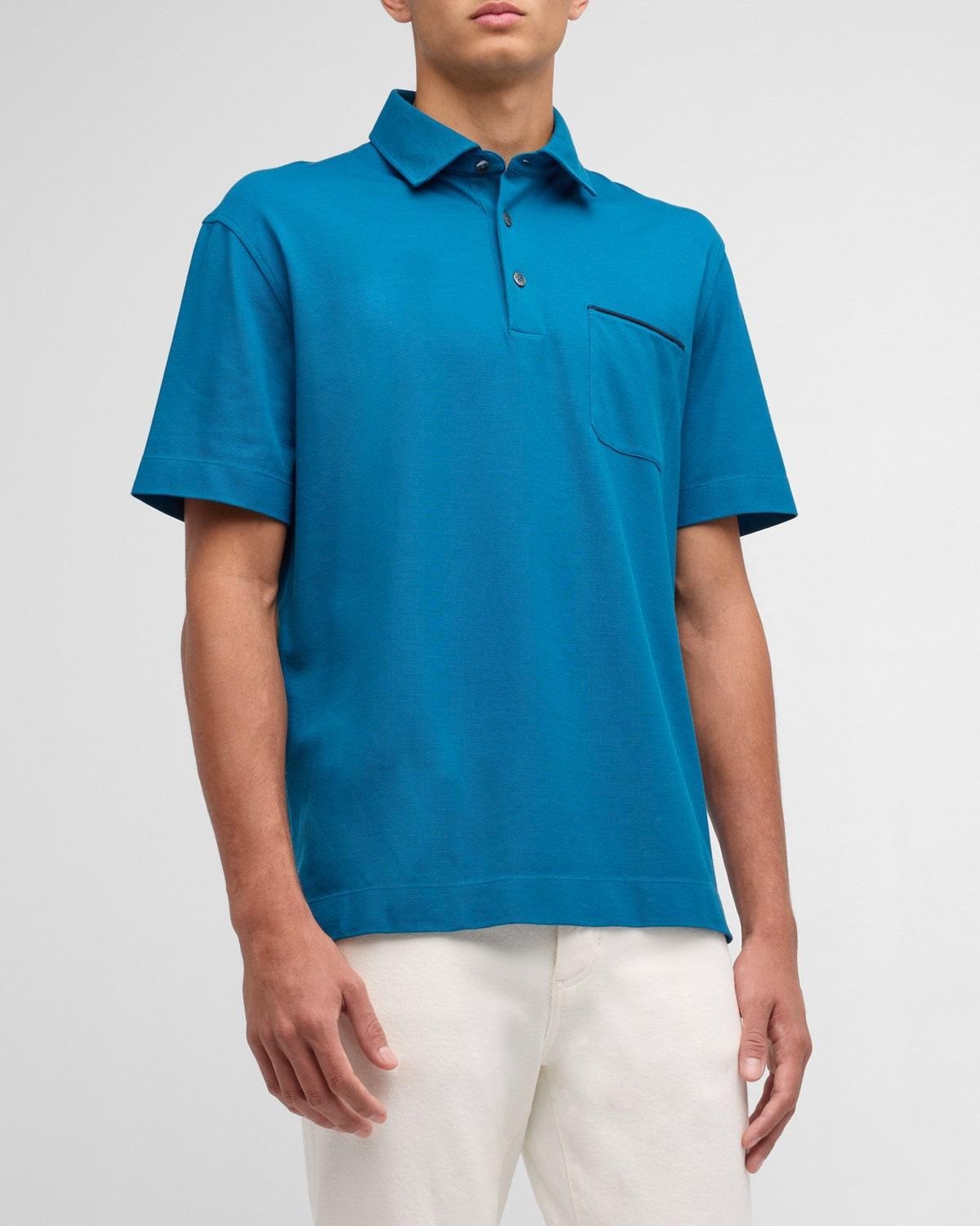 Mens Cotton Polo Shirt with Leather-Trim Pocket Product Image