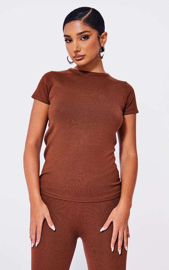 Petite Coffee Knitted Crew Neck Top Product Image