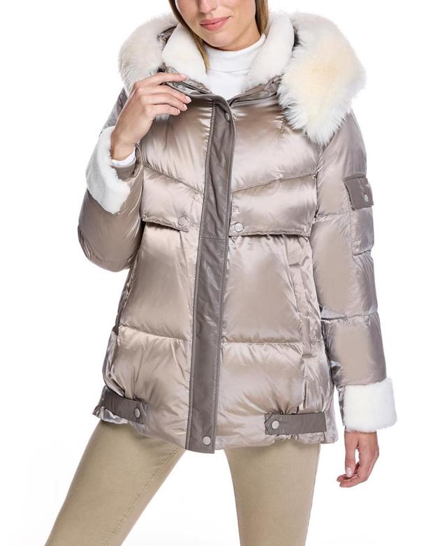 Womens Shearling-Trim Quilted Down Puffer Product Image