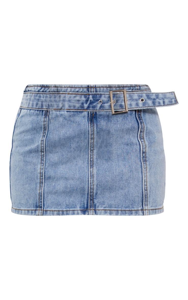 Petite Light Blue Wash Denim Buckle Detail Mini Skirt Product Image