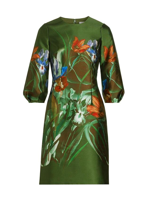 Womens Floral Puff-Sleeve Cocktail Dress Product Image