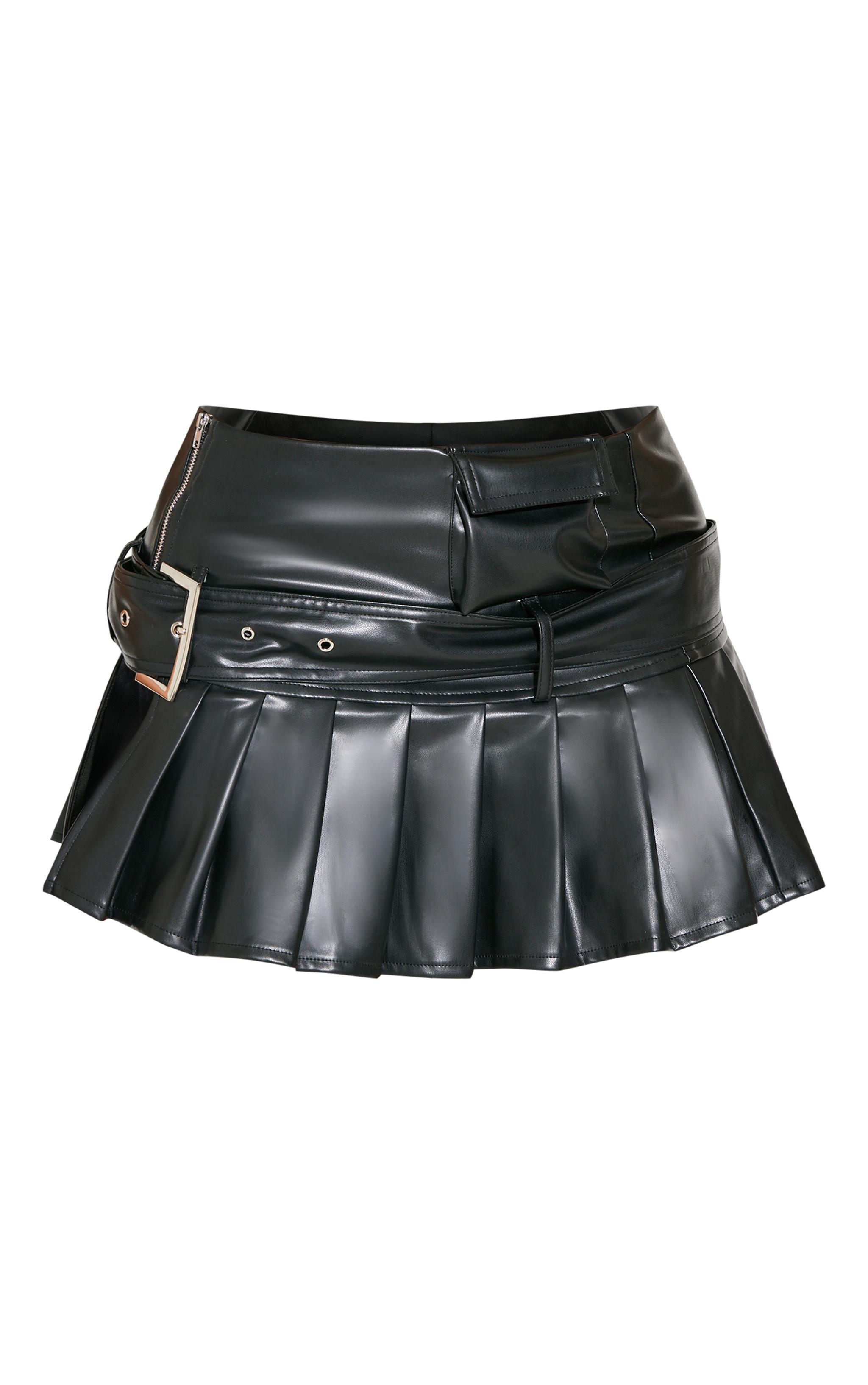 Shape Black Faux Leather Pleated Mini Skirt Product Image