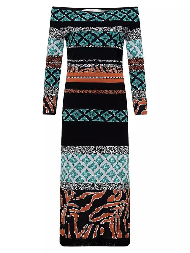 Ellanor Geometric Knit Off-the-Shoulder Midi-Dress Product Image