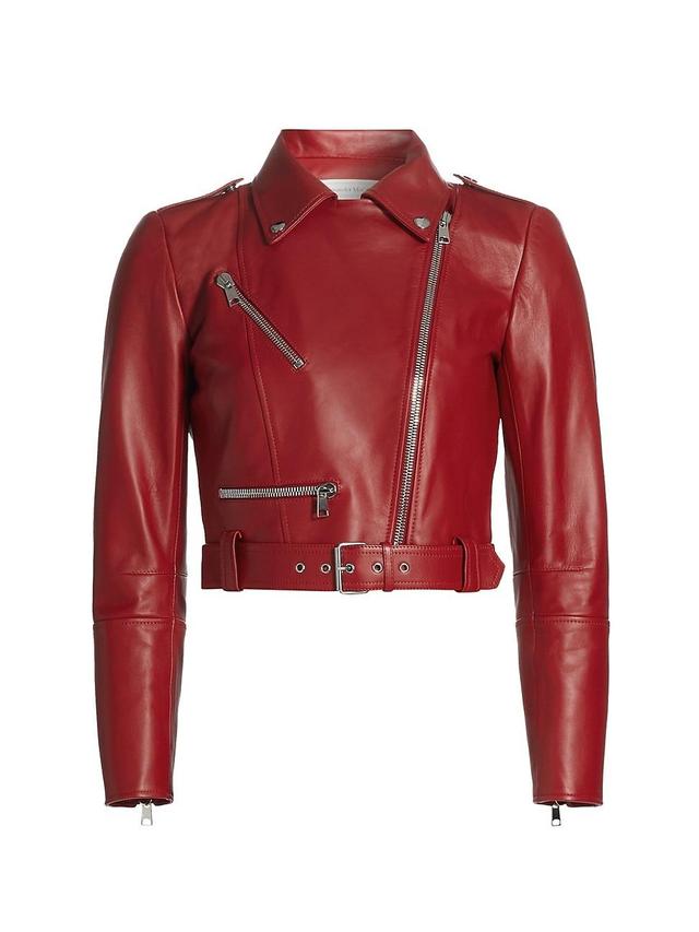 Womens Leather Crop Biker Jacket Product Image