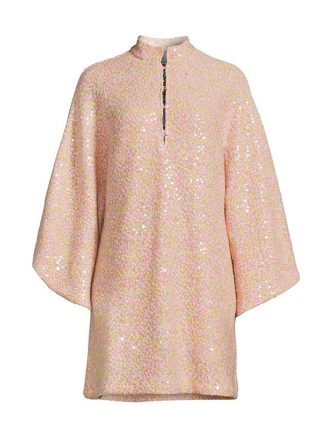 Womens Floral Embroidered Cotton Long-Sleeve Mini Caftan Product Image