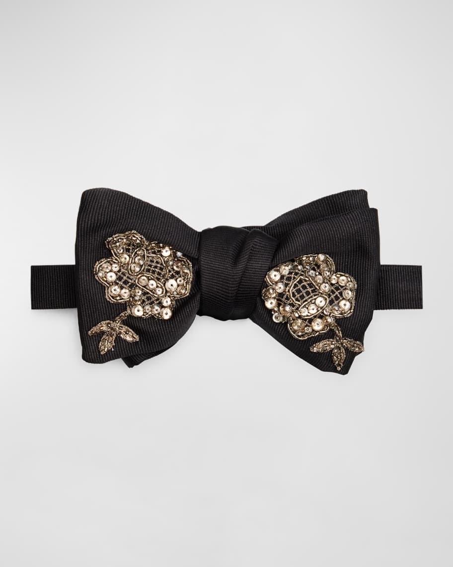 Men's Silver Lace Applique Bow Tie Product Image