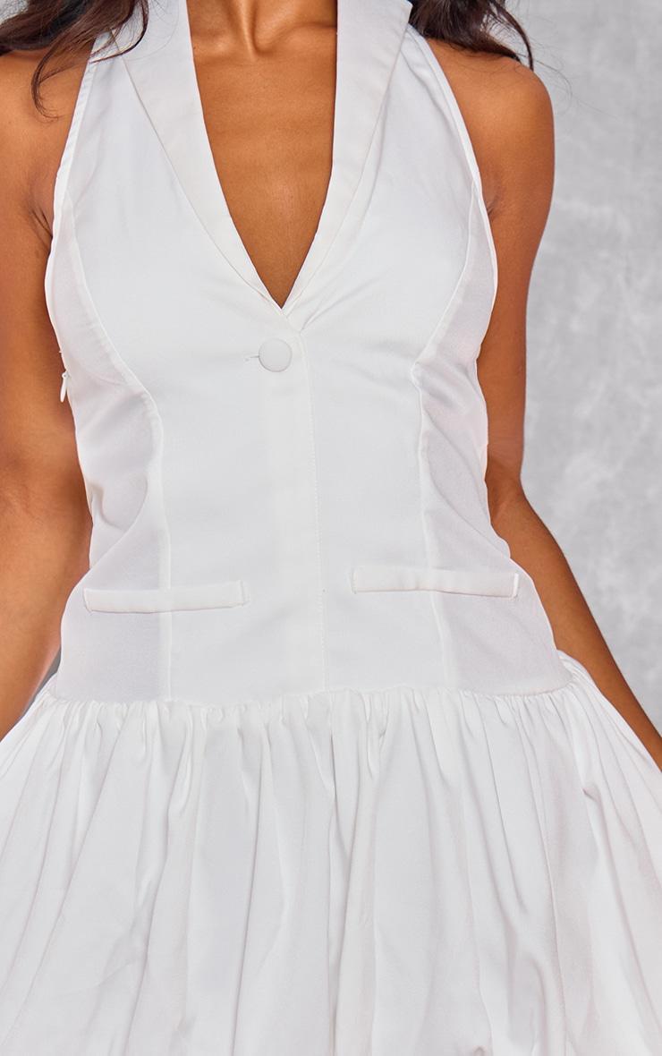 White Halterneck Vest Detail Puffball Dress Product Image