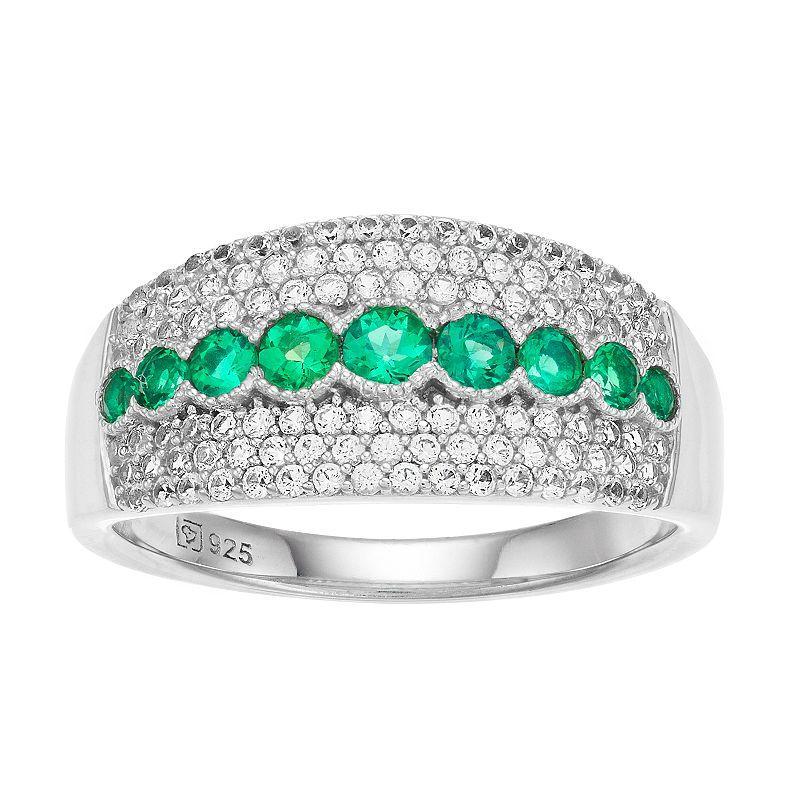 Sterling Silver Lab-Created Emerald & Lab-Created White Sapphire Ring, Womens Green Product Image