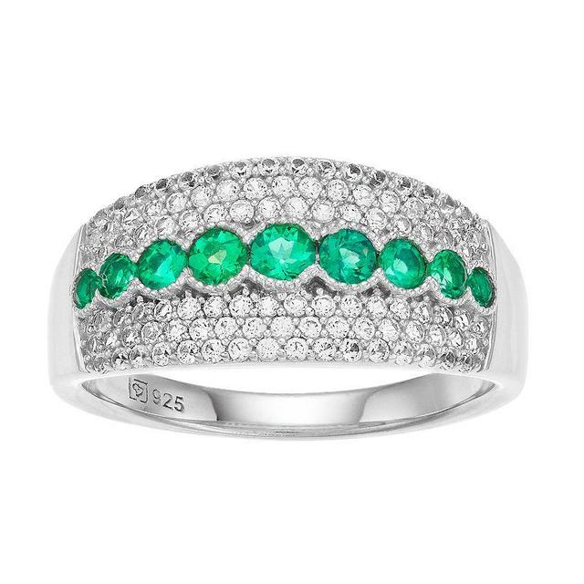 Sterling Silver Lab-Created Emerald & Lab-Created White Sapphire Ring, Womens Product Image