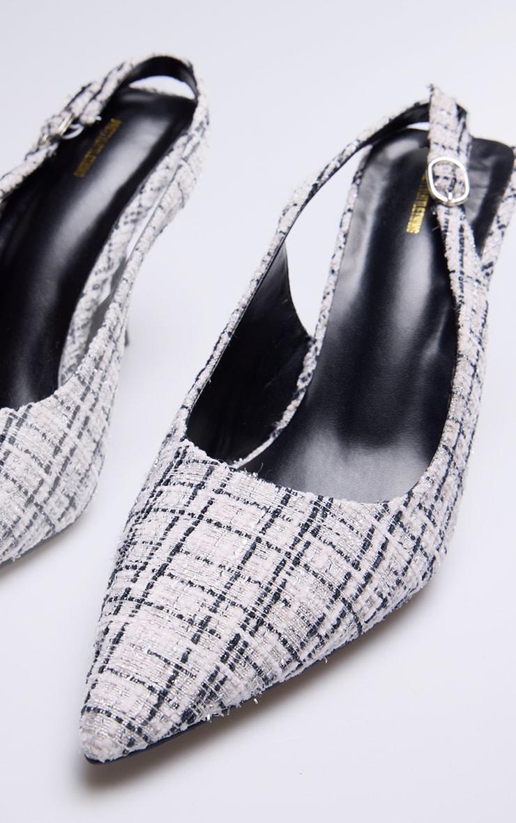 Black And White Boucle Point Toe High Stiletto Court Heels Product Image