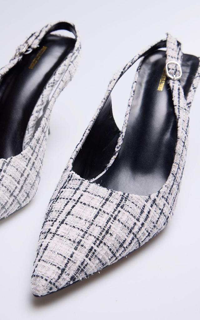 Black And White Boucle Point Toe High Stiletto Court Heels Product Image