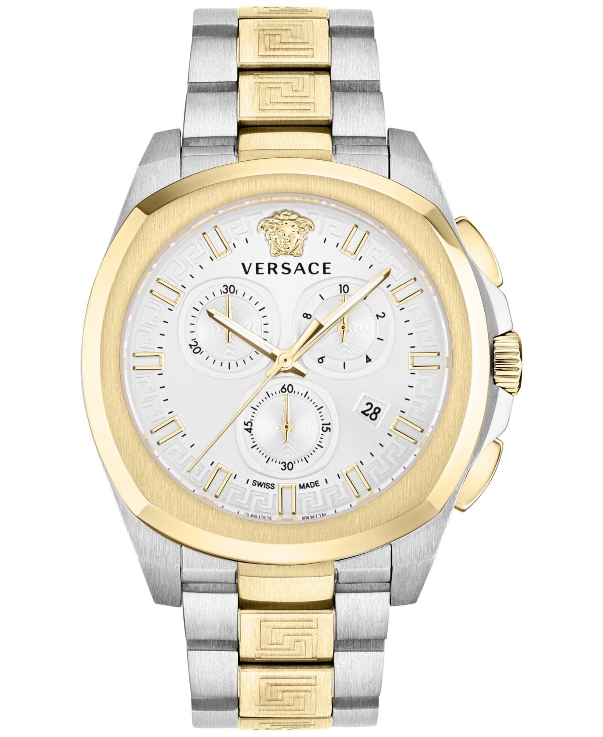 Versace Mens Swiss Chronograph Geo Two-Tone Stainless Steel Bracelet Watch 43mm - Two Tone Product Image