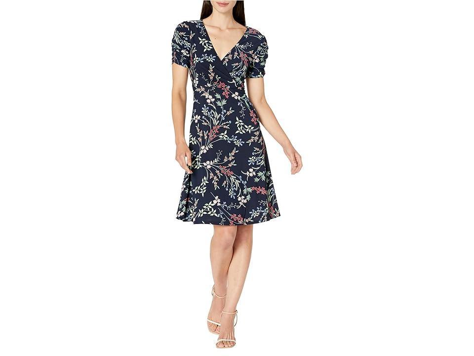 Tommy Hilfiger Floral Ruche Empire Waist Fit-and-Flare (Sky Captain Women's Dress Product Image