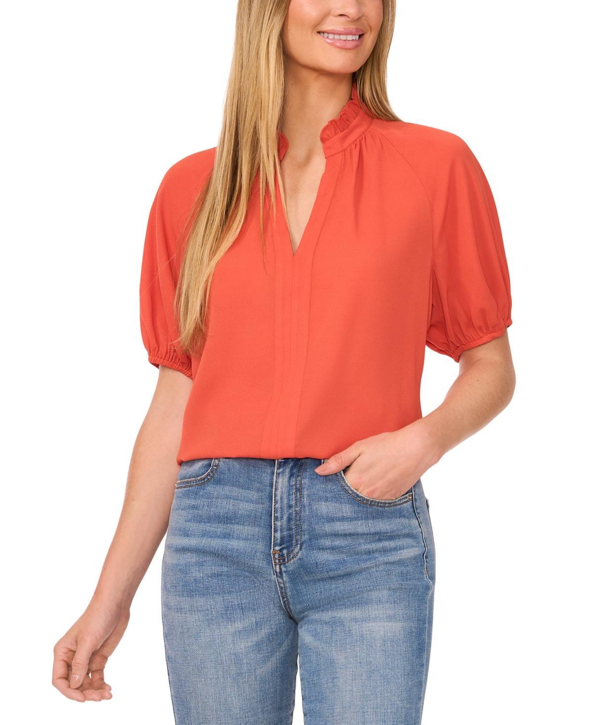 CeCe Womens Split-Neck Puff-Sleeve Blouse Product Image