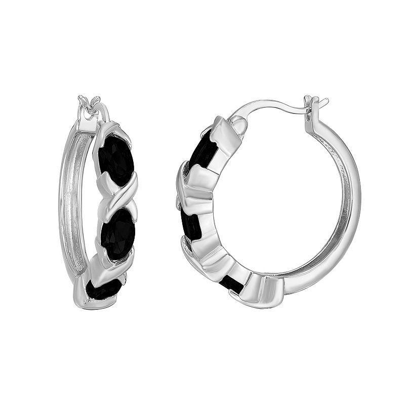 Gemminded Sterling Silver Black Onyx & White Topaz Hoop Earrings, Womens Product Image