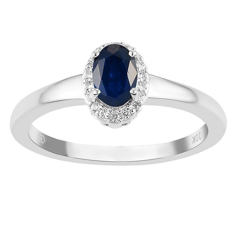 10k White Gold Genuine Blue Sapphire & White Topaz Accent Ring, Womens Product Image