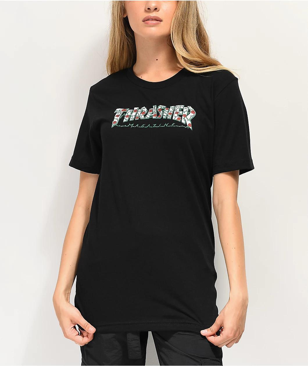 Thrasher Roses Black Boyfriend Fit T-Shirt Product Image