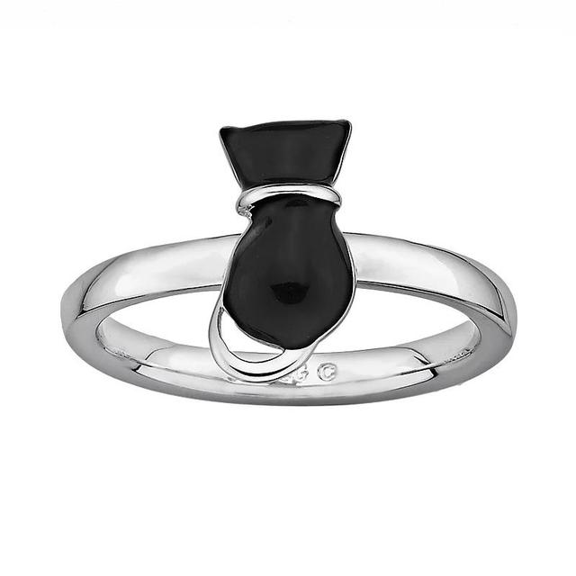 Stacks & Stones Sterling Silver Cat Stack Ring, Womens Black Product Image