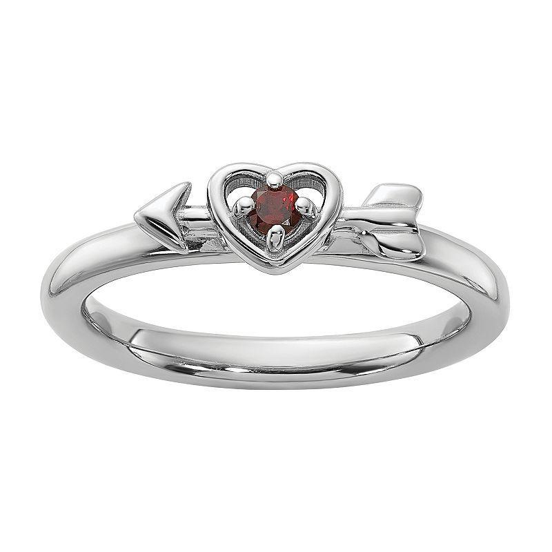 Stacks & Stones Sterling Silver Stackable Gemstone Heart with Arrow Ring, Womens Red Product Image