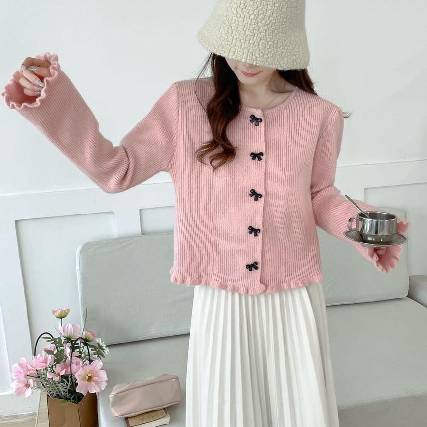 Frill Trim Plain Crop Cardigan Product Image