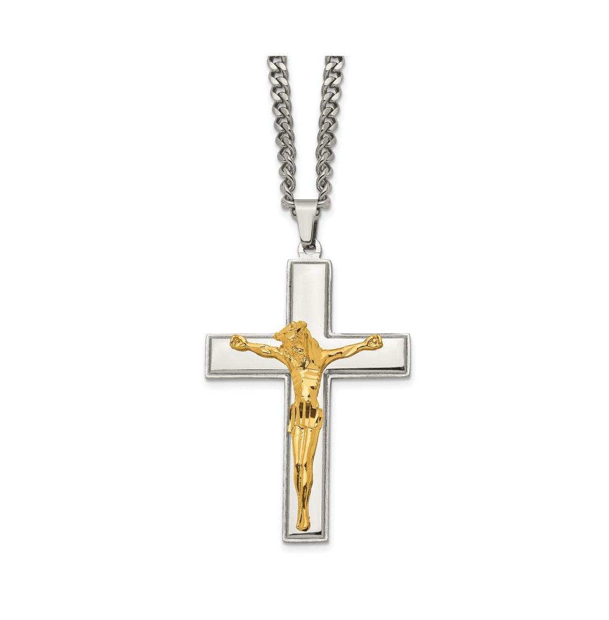 Chisel Polished Yellow Ip-plated Crucifix Pendant Curb Chain Necklace Product Image