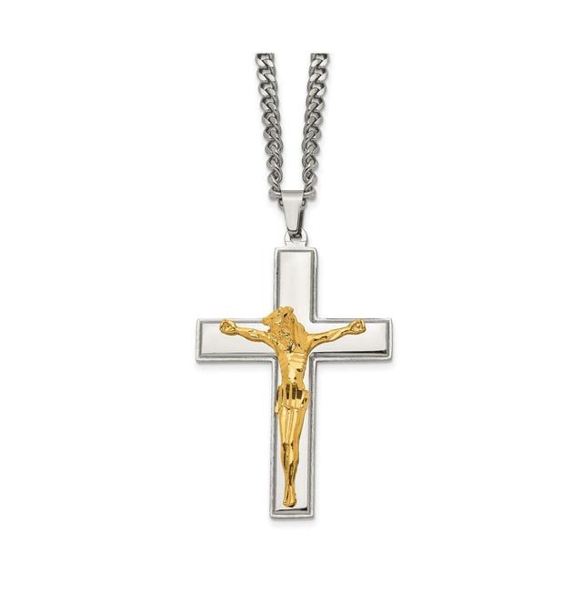 Chisel Polished Yellow Ip-plated Crucifix Pendant Curb Chain Necklace Product Image