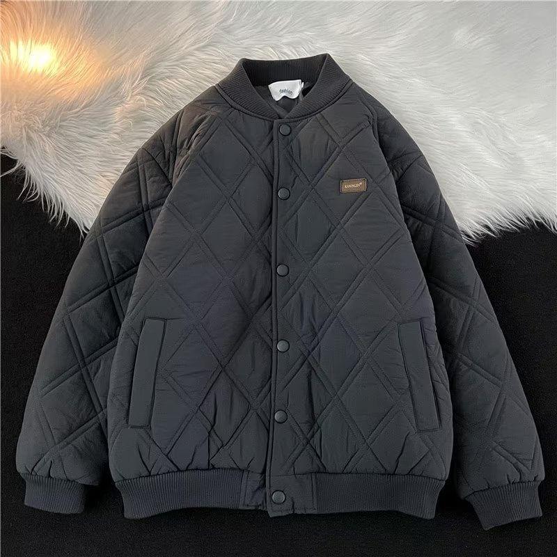 Plain Quilted Snap Button Bomber Jacket Product Image