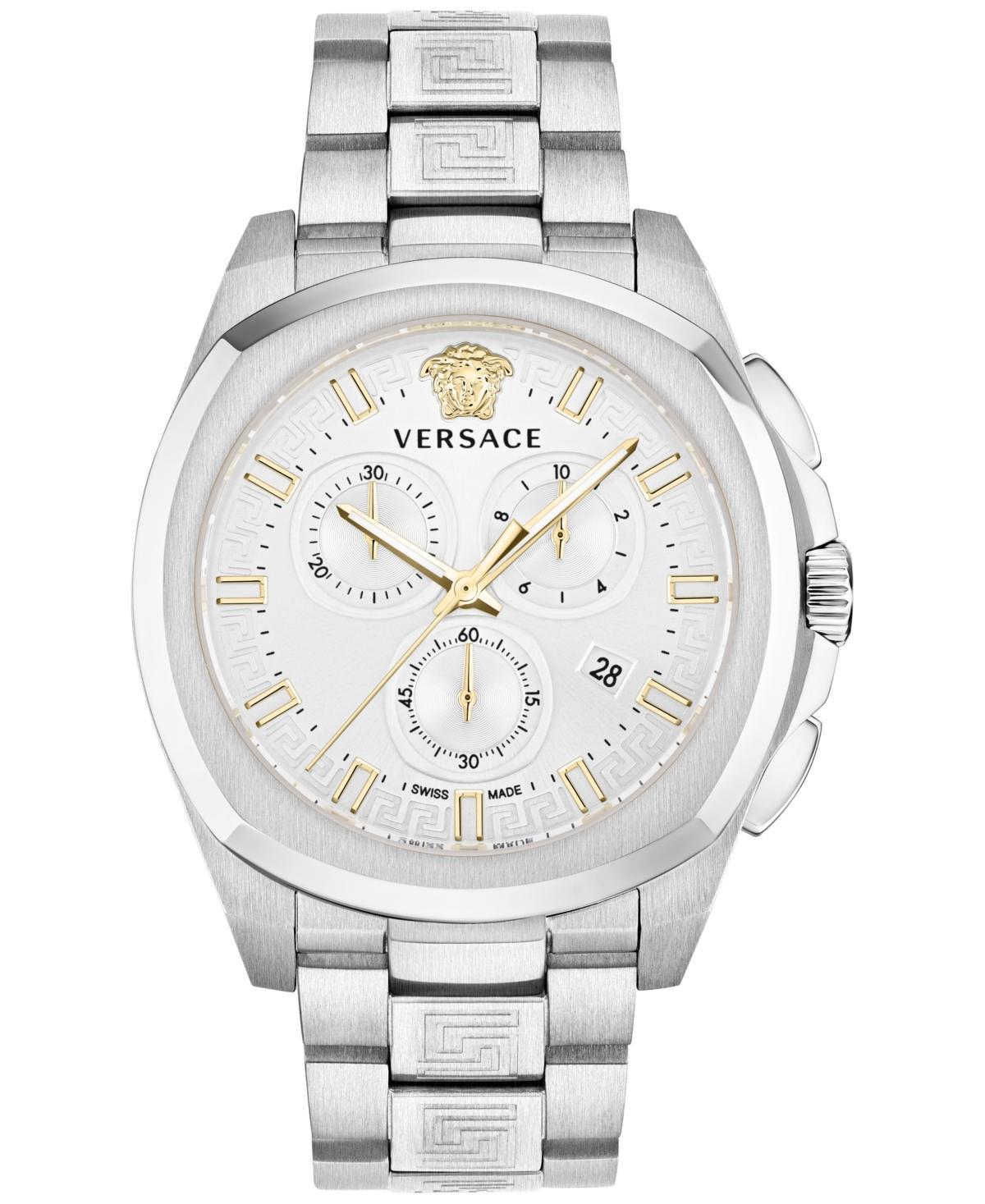 VERSACE Men's Swiss Chronograph Geo Stainless Steel Bracelet Watch 43mm Product Image