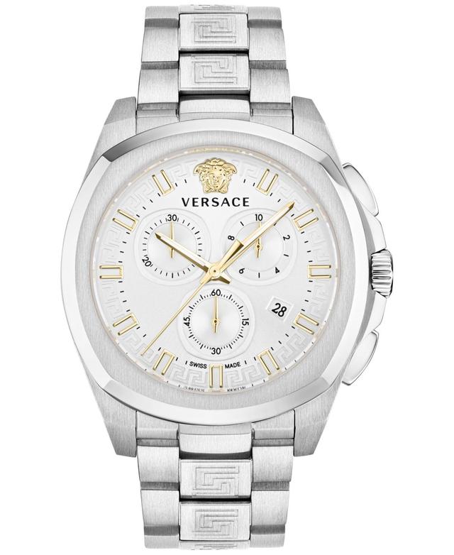 Versace Mens Swiss Chronograph Geo Stainless Steel Bracelet Watch 43mm - Stainless Steel Product Image