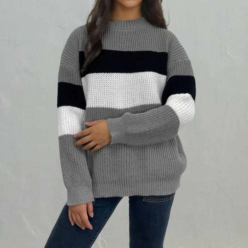 Round Neck Color Block Sweater Product Image