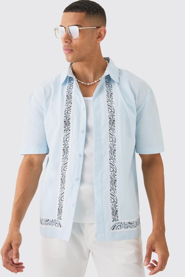 Concealed Placket Linen Boarder Shirt | boohooMAN USA Product Image