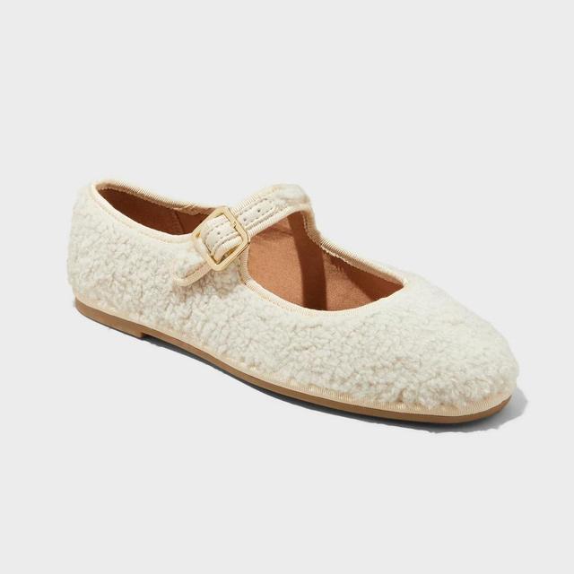 Womens Halston Shearling Mary Jane Ballet Flats with Memory Foam Insole - Universal Thread Cream 8 Product Image