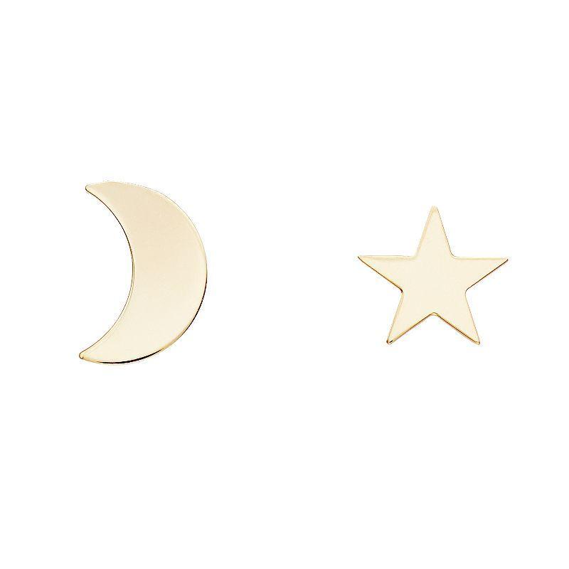 Au Naturale 14k Gold Moon & Star Mismatched Stud Earrings, Womens, Yellow Product Image